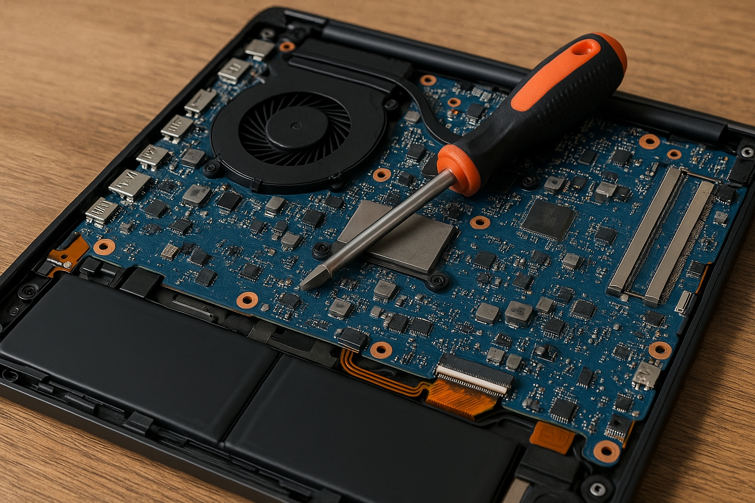 Laptop computer being serviced